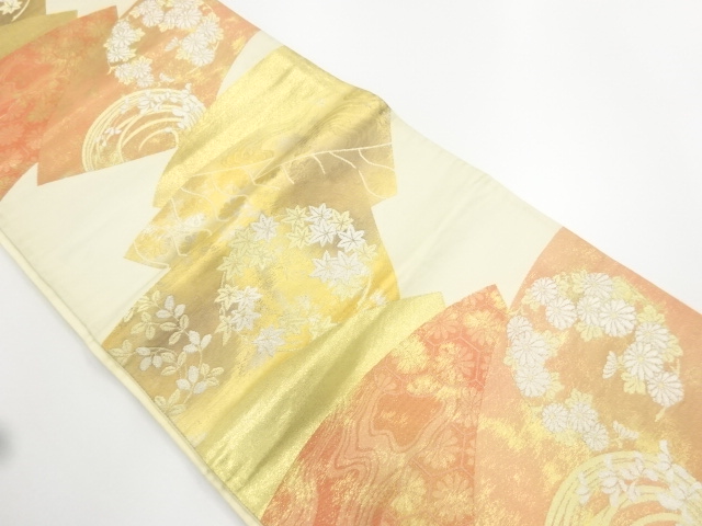JAPANESE KIMONO / ANTIQUE FUKURO OBI / WOVEN FLOWER ROUNDEL & JIGAMI PATTERN